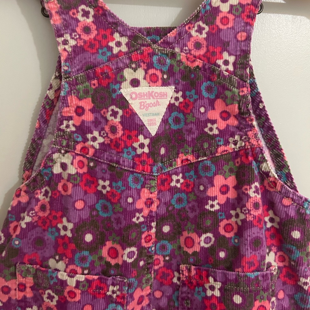 Vintage Oshkosh floral toddler girl corduroy overalls